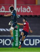 16 November 2019; Tyler Bleyendaal of Munster sees his kick charged down by Lloyd Ashley of Ospreys during the Heineken Champions Cup Pool 4 Round 1 match between Ospreys and Munster at Liberty Stadium in Swansea, Wales. Photo by Seb Daly/Sportsfile