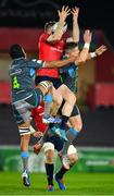 16 November 2019; Chris Farrell of Munster in action against Marvin Orie, left, and Scott Williams of Ospreys during the Heineken Champions Cup Pool 4 Round 1 match between Ospreys and Munster at Liberty Stadium in Swansea, Wales. Photo by Seb Daly/Sportsfile