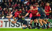 16 November 2019; Rory Scannell of Munster is tackled by Dan Lydiate of Ospreys during the Heineken Champions Cup Pool 4 Round 1 match between Ospreys and Munster at Liberty Stadium in Swansea, Wales. Photo by Seb Daly/Sportsfile