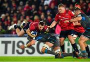 16 November 2019; Rory Scannell of Munster is tackled by Dan Lydiate of Ospreys during the Heineken Champions Cup Pool 4 Round 1 match between Ospreys and Munster at Liberty Stadium in Swansea, Wales. Photo by Seb Daly/Sportsfile