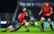 16 November 2019; Jean Kleyn of Munster is tackled by Dan Lydiate, left, and Olly Cracknell of Ospreys during the Heineken Champions Cup Pool 4 Round 1 match between Ospreys and Munster at Liberty Stadium in Swansea, Wales. Photo by Seb Daly/Sportsfile