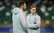 16 November 2019; Frenkie de Jong, right, and Stefan de Vrij of Netherlands prior to the UEFA EURO2020 Qualifier - Group C match between Northern Ireland and Netherlands at the National Football Stadium at Windsor Park in Belfast. Photo by David Fitzgerald/Sportsfile