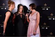 16 November 2019; Gráinne McElwain interviews Tipperary footballer Aishling Moloney, left, and Meath footballer Monica McGuirk, centre, on Facebook Live at the TG4 All-Ireland Ladies Football All Stars Awards banquet, in association with Lidl at the Citywest Hotel in Saggart, Dublin. Photo by Brendan Moran/Sportsfile