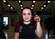 16 November 2019; F41 Discus bronze medalist Niamh McCarthy, from Carrigaline, Cork, at Dublin Airport on Team Ireland's return from the World Para Athletics Championships 2019, held in Dubai. Photo by Stephen McCarthy/Sportsfile