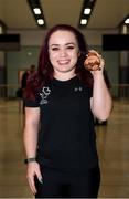 16 November 2019; F41 Discus bronze medalist Niamh McCarthy, from Carrigaline, Cork, at Dublin Airport on Team Ireland's return from the World Para Athletics Championships 2019, held in Dubai. Photo by Stephen McCarthy/Sportsfile