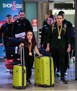 16 November 2019; Team Ireland athletes, including F41 Discus bronze medalist Niamh McCarthy, from Carrigaline, Cork, and T13 100m gold medalist Jason Smyth, from Derry, at Dublin Airport on their return from the World Para Athletics Championships 2019, held in Dubai. Photo by Stephen McCarthy/Sportsfile