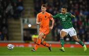 16 November 2019; Matthijs de Ligt of Netherlands in action against Josh Magennis of Northern Ireland during the UEFA EURO2020 Qualifier - Group C match between Northern Ireland and Netherlands at the National Football Stadium at Windsor Park in Belfast. Photo by David Fitzgerald/Sportsfile