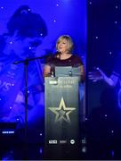 16 November 2019; Marie Hickey, President, LGFA, speaking during the TG4 All-Ireland Ladies Football All Stars Awards banquet, in association with Lidl at the Citywest Hotel in Saggart, Dublin. Photo by Brendan Moran/Sportsfile