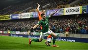 16 November 2019; Stuart Dallas of Northern Ireland in action against Donny van de Beek of Netherlands during the UEFA EURO2020 Qualifier - Group C match between Northern Ireland and Netherlands at the National Football Stadium at Windsor Park in Belfast. Photo by David Fitzgerald/Sportsfile