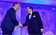 16 November 2019; MCs Daithí Ó Sé, left, and Marty Morrissey greet each other at the TG4 All-Ireland Ladies Football All Stars Awards banquet, in association with Lidl at the Citywest Hotel in Saggart, Dublin. Photo by Brendan Moran/Sportsfile