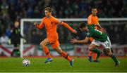 16 November 2019; Frenkie de Jong of Netherlands in action against Gavin Whyte of Northern Ireland during the UEFA EURO2020 Qualifier - Group C match between Northern Ireland and Netherlands at the National Football Stadium at Windsor Park in Belfast. Photo by David Fitzgerald/Sportsfile