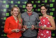 15 November 2019; The 2019 Continental Tyres National Adventure Race Series male and female champions have been crowned. The Expert and Sport men and women beat off huge competition claiming maximum points during the 2019 series and were honoured at an awards ceremony where they received their trophies and winners’ prizes. The National Adventure Race series hosts two categories including the expert male and female– this is a longer race requiring huge endurance abilities for longer off road and mountain trail runs and cycling while the sport category winners’ competed in a slightly shorter but noticeable faster race on similar terrain. The top three winners in each category male and female (12 total) each received a mix of winning prizes for their efforts including a BestDrive by Continental car tyre voucher, a pair of premium Continental GP5000 road bike tyres and trail shoes with Continental’s rubber soles, ideal for more challenging trail running conditions from adidas footwear. In attendance are Bernard Smyth from Meath, who came third in the Sport Men section, with Niamh Cleary from Meath, left, who came second in the Sport Woman section, and Ellen Vitting from Meath, who came second in the Expert Women section, during the Continental Tyres National Adventure Race Series 2019 prize winners at The Johnstown House Estate in Enfield, Co Meath. Photo by Matt Browne/Sportsfile