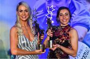 16 November 2019; Cork footballers Orla Finn, left, and Melissa Duggan with their TG4 All Star awards during the TG4 All-Ireland Ladies Football All Stars Awards banquet, in association with Lidl, at the Citywest Hotel in Saggart, Dublin. Photo by Brendan Moran/Sportsfile
