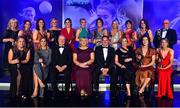 16 November 2019; The TG4 All Star team, back row, from left, Joan McEvoy, who received the award on behalf of her daughter Niamh McEvoy of Dublin, Melissa Duggan of Cork, Niamh Collins of Dublin, Carla Rowe of Dublin, Lyndsey Davey of Dublin, Tracey Leonard of Galway, Rachel Kearns of Mayo, Orla Finn of Cork, Siobhan McGrath of Dublin, Nicola Ward of Galway and Seamus McGoldrick, who received the award on behalf of his daughter Sinead Goldrick of Dublin, with front, from left, Monica McGuirk of Meath, Sinead Burke of Galway, Ard Stiúrthóir TG4 Alan Esslemont, LGFA President Marie Hickey, MD Lidl Ireland JP Scally, LGFA CEO Helen O'Rourke, Olwen Carey of Dublin and Louise Ward of Galway, during the TG4 All-Ireland Ladies Football All Stars Awards banquet, in association with Lidl, at the Citywest Hotel in Saggart, Dublin. Photo by Brendan Moran/Sportsfile