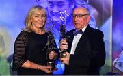 16 November 2019; Joan McEvoy, who received the award on behalf of her daughter Niamh McEvoy of Dublin, and Seamus McGoldrick, who received the award on behalf of his daughter Sinead Goldrick of Dublin, with their TG4 All Star awards during the TG4 All-Ireland Ladies Football All Stars Awards banquet, in association with Lidl, at the Citywest Hotel in Saggart, Dublin. Photo by Brendan Moran/Sportsfile