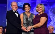 16 November 2019; Rachel Kearns of Mayo is presented with her TG4 All Star award by Ard Stiúrthóir TG4, Alan Esslemont and President of LGFA Marie Hickey during the TG4 All-Ireland Ladies Football All Stars Awards banquet, in association with Lidl, at the Citywest Hotel in Saggart, Dublin. Photo by Brendan Moran/Sportsfile