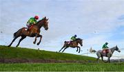 17 November 2019; Runners and riders, from left, Lough Gur, with Donal McInerney up, Shannon Tide, with Aine O'Connor up and Vyta Du Roc, with Jody McGarvey up, clear rubys double during the EMS Copiers Risk Of Thunder Steeplechase at Punchestown Racecourse in Naas, Kildare. Photo by David Fitzgerald/Sportsfile