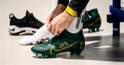 17 November 2019; A detailed view of the boots belong to James McClean, featuring the names of his children, during a Republic of Ireland gym session at the Sport Ireland Institute in Abbotstown, Dublin. Photo by Stephen McCarthy/Sportsfile