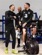 17 November 2019; Players, from left, Shane Duffy, David McGoldrick and Richard Keogh during a Republic of Ireland gym session at the Sport Ireland Institute in Abbotstown, Dublin. Photo by Stephen McCarthy/Sportsfile