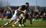 17 November 2019; Paul Boyle of Connacht is tackled by Benoit Paillaugue of Montpellier during the Heineken Champions Cup Pool 5 Round 1 match between Connacht and Montpellier at The Sportsground in Galway. Photo by Ramsey Cardy/Sportsfile