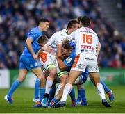 16 November 2019; Rhys Ruddock of Leinster is tackled by Braam Steyn, left, and Jayden Hayward of Benetton during the Heineken Champions Cup Pool 1 Round 1 match between Leinster and Benetton at the RDS Arena in Dublin. Photo by Ramsey Cardy/Sportsfile