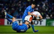 16 November 2019; Hame Faiva of Benetton is tackled by Luke McGrath, left, and Jonathan Sexton of Leinster during the Heineken Champions Cup Pool 1 Round 1 match between Leinster and Benetton at the RDS Arena in Dublin. Photo by Sam Barnes/Sportsfile