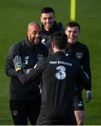 17 November 2019; Players, from left, David McGoldrick, Troy Parrott, top, Robbie Brady and Josh Cullen during a Republic of Ireland training session at the FAI National Training Centre in Abbotstown, Dublin. Photo by Stephen McCarthy/Sportsfile