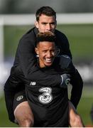 17 November 2019; Callum Robinson and Seamus Coleman, top, during a Republic of Ireland training session at the FAI National Training Centre in Abbotstown, Dublin. Photo by Stephen McCarthy/Sportsfile
