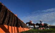 17 November 2019; Alpine Cobra, with Kevin Brouder up, left, jump the last on their way to winning the Connolly's RED MILLS Irish EBF Auction Maiden Hurdle at Punchestown Racecourse in Naas, Kildare. Photo by David Fitzgerald/Sportsfile
