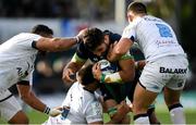 17 November 2019; Colby Fainga’a of Connacht is tackled by Mohamed Haouas, left, Paul Willemse, centre, and Youri Delhommel of Montpellier during the Heineken Champions Cup Pool 5 Round 1 match between Connacht and Montpellier at The Sportsground in Galway. Photo by Ramsey Cardy/Sportsfile