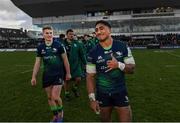 17 November 2019; Conor Fitzgerald, left, and Bundee Aki of Connacht following the Heineken Champions Cup Pool 5 Round 1 match between Connacht and Montpellier at The Sportsground in Galway. Photo by Ramsey Cardy/Sportsfile