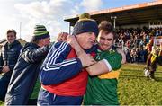 17 November 2019; Clonmel Commercials manager Charlie McGeever celebrates with Ross Peters following the AIB Munster GAA Football Senior Club Championship semi-final match between St. Joseph’s Miltown Malbay and Clonmel Commercials at Hennessy Memorial Park in Miltown Malbay, Clare. Photo by Sam Barnes/Sportsfile