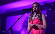 16 November 2019; Singer Leah Barniville performs during the TG4 All-Ireland Ladies Football All Stars Awards banquet, in association with Lidl, at the Citywest Hotel in Saggart, Dublin. Photo by Brendan Moran/Sportsfile