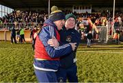 17 November 2019; Clonmel Commercials manager Charlie McGeever, left, is congratulated by Clonmel Commercials supporter Joe McNamara following the AIB Munster GAA Football Senior Club Championship semi-final match between St. Joseph’s Miltown Malbay and Clonmel Commercials at Hennessy Memorial Park in Miltown Malbay, Clare. Photo by Sam Barnes/Sportsfile