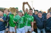 17 November 2019; St Mullins players including Marty Kavanagh, right, and Garry Bennett, second from right, celebrate with supporters after the AIB Leinster GAA Hurling Senior Club Championship semi-final match between St Mullins and Rathdowney Errill at Netwatch Cullen Park in Carlow. Photo by Piaras Ó Mídheach/Sportsfile