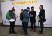 16 November 2019; Leinster players Seán Cronin, Joe Tomane and Jack Conan with supporters in Autograph Alley ahead of the Heineken Champions Cup Pool 1 Round 1 match between Leinster and Benetton at the RDS Arena in Dublin. Photo by Ramsey Cardy/Sportsfile