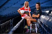 18 November 2019; Naomh Pól Captain Áine Tubridy, left, and Amy Gavin Mangan of Naomh Ciarán, with the Ladies All-Ireland Intermediate Club Trophy during LGFA All-Ireland Club Finals Captains Day at Croke Park in Dublin. Photo by Sam Barnes/Sportsfile