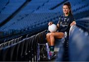 18 November 2019; Amy Gavin Mangan of Naomh Ciarán, with the Ladies All-Ireland Intermediate Club Trophy during LGFA All-Ireland Club Finals Captains Day at Croke Park in Dublin. Photo by Sam Barnes/Sportsfile