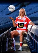 18 November 2019; Naomh Pól Captain Áine Tubridy with the Ladies All-Ireland Intermediate Club Trophy during LGFA All-Ireland Club Finals Captains Day at Croke Park in Dublin. Photo by Sam Barnes/Sportsfile