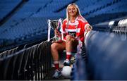 18 November 2019; Naomh Pól Captain Áine Tubridy with the Ladies All-Ireland Intermediate Club Trophy during LGFA All-Ireland Club Finals Captains Day at Croke Park in Dublin. Photo by Sam Barnes/Sportsfile