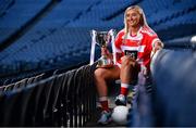 18 November 2019; Naomh Pól Captain Áine Tubridy with the Ladies All-Ireland Intermediate Club Trophy during LGFA All-Ireland Club Finals Captains Day at Croke Park in Dublin. Photo by Sam Barnes/Sportsfile