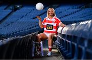 18 November 2019; Naomh Pól Captain Áine Tubridy with the Ladies All-Ireland Intermediate Club Trophy during LGFA All-Ireland Club Finals Captains Day at Croke Park in Dublin. Photo by Sam Barnes/Sportsfile