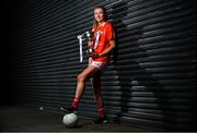 18 November 2019; Louise Ward, captain of Kilkerrin-Clonberne, with the Dolores Tyrrell Memorial Cup ahead of the Senior Ladies All-Ireland Club Final, during LGFA All-Ireland Club Finals Captains Day at Croke Park in Dublin. Photo by Sam Barnes/Sportsfile