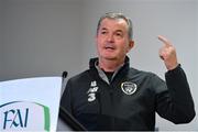 18 November 2019; Mrs Brown's Boys and the FAI have today announced the latest phase of their innovative six-year Heart Care Programme, which has already screened over 1600 boys and girls in the National Leagues. Pictured speaking during the press conference is Dr Alan Byrne, FAI Medical Director & Senior Men's Team Doctor, at FAI Headquarters in Abbotstown, Dublin. Photo by Seb Daly/Sportsfile
