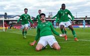 18 November 2019; Anselmo Garcia McNulty, 5, celebrates with his Republic of Ireland team-mates after scoring his side's second goal during the UEFA Under-17 European Championship Qualifier match between Republic of Ireland and Israel at Turner's Cross in Cork. Photo by Piaras Ó Mídheach/Sportsfile