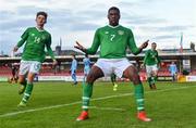 18 November 2019; Sinclair Armstrong of Republic of Ireland celebrates scoring his side's third goal with team-mate Oliver O'Neill, left, during the UEFA Under-17 European Championship Qualifier match between Republic of Ireland and Israel at Turner's Cross in Cork. Photo by Piaras Ó Mídheach/Sportsfile