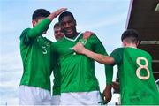 18 November 2019; Sinclair Armstrong, centre, celebrates after scoring his side's third goal with his Republic of Ireland team-mates, from left, Anselmo Garcia McNulty, Evan Ferguson, and Colin Conroy during the UEFA Under-17 European Championship Qualifier match between Republic of Ireland and Israel at Turner's Cross in Cork. Photo by Piaras Ó Mídheach/Sportsfile