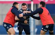 18 November 2019; Fergus McFadden is tackled by Cian Kelleher, left, and Hugo Keenan during Leinster Rugby squad training at Energia Park in Donnybrook, Dublin. Photo by Brendan Moran/Sportsfile