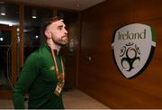 18 November 2019; Richard Keogh of Republic of Ireland arrives prior to the UEFA EURO2020 Qualifier match between Republic of Ireland and Denmark at the Aviva Stadium in Dublin. Photo by Stephen McCarthy/Sportsfile