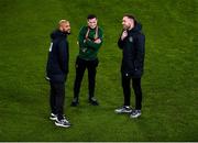 18 November 2019; David McGoldrick left, with James Collins and Richard Keogh of Republic of Ireland prior to the UEFA EURO2020 Qualifier match between Republic of Ireland and Denmark at the Aviva Stadium in Dublin. Photo by Ben McShane/Sportsfile